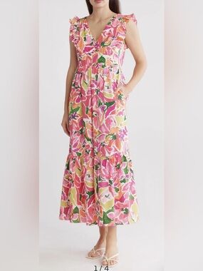 Maggy London Floral Maxi Dress Size 10 Beach Wedding Guest Vacation Garden Party